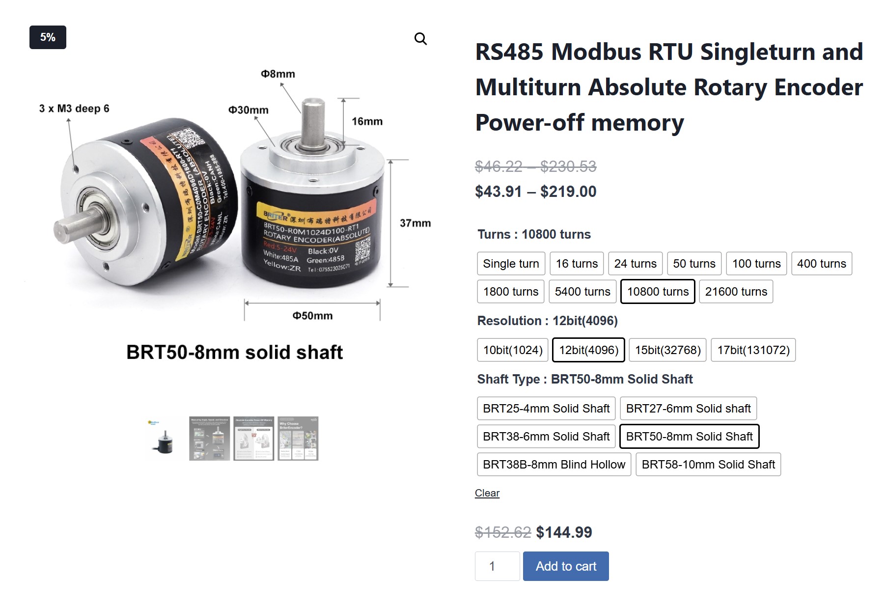 BRT RS485 Modbus RTU Absolute Rotary Encoder pricing
